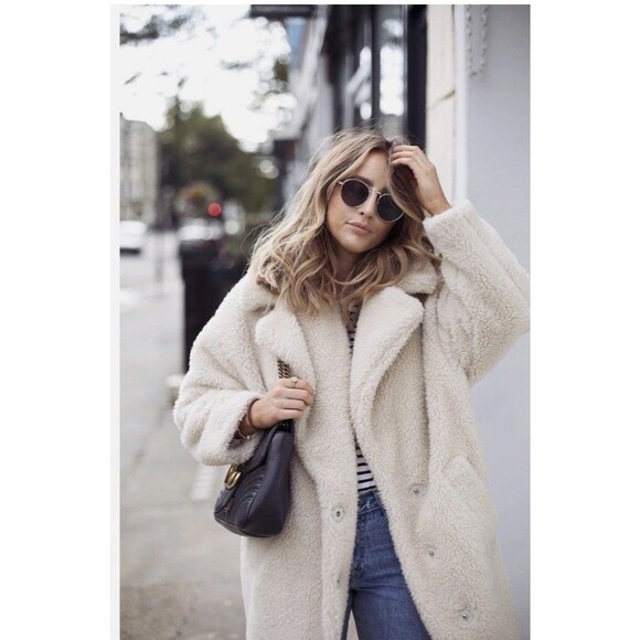 TopShop Oversized Button Front Sherpa Faux Fur Teddy Coat Cream US 2 - Picture 4 of 14